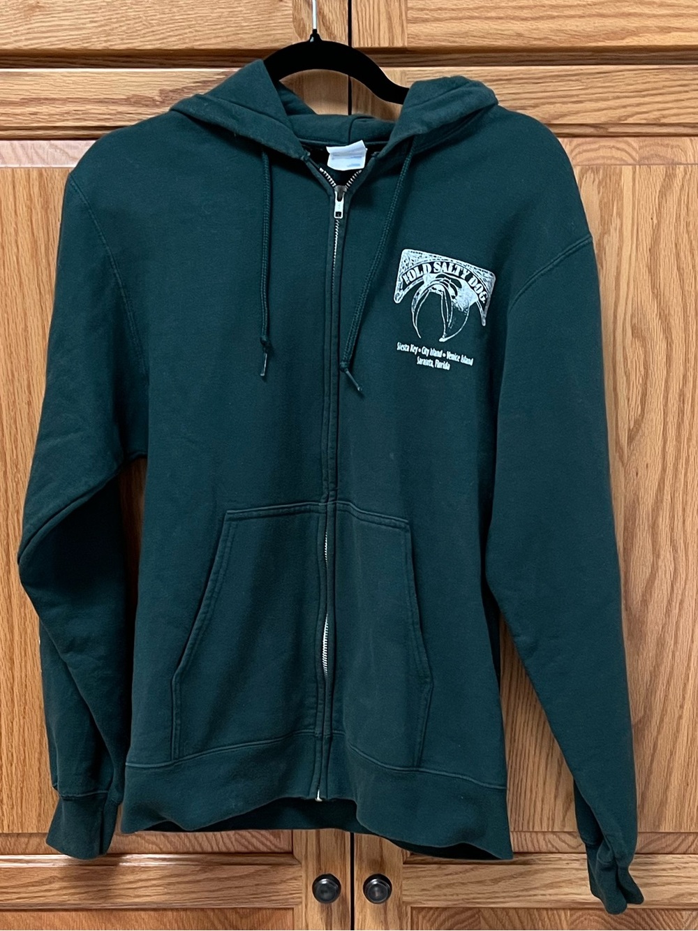 Women’s Green Zip-Up Old Salty Dog Hoodie Sweatshirt, GUC, Size S